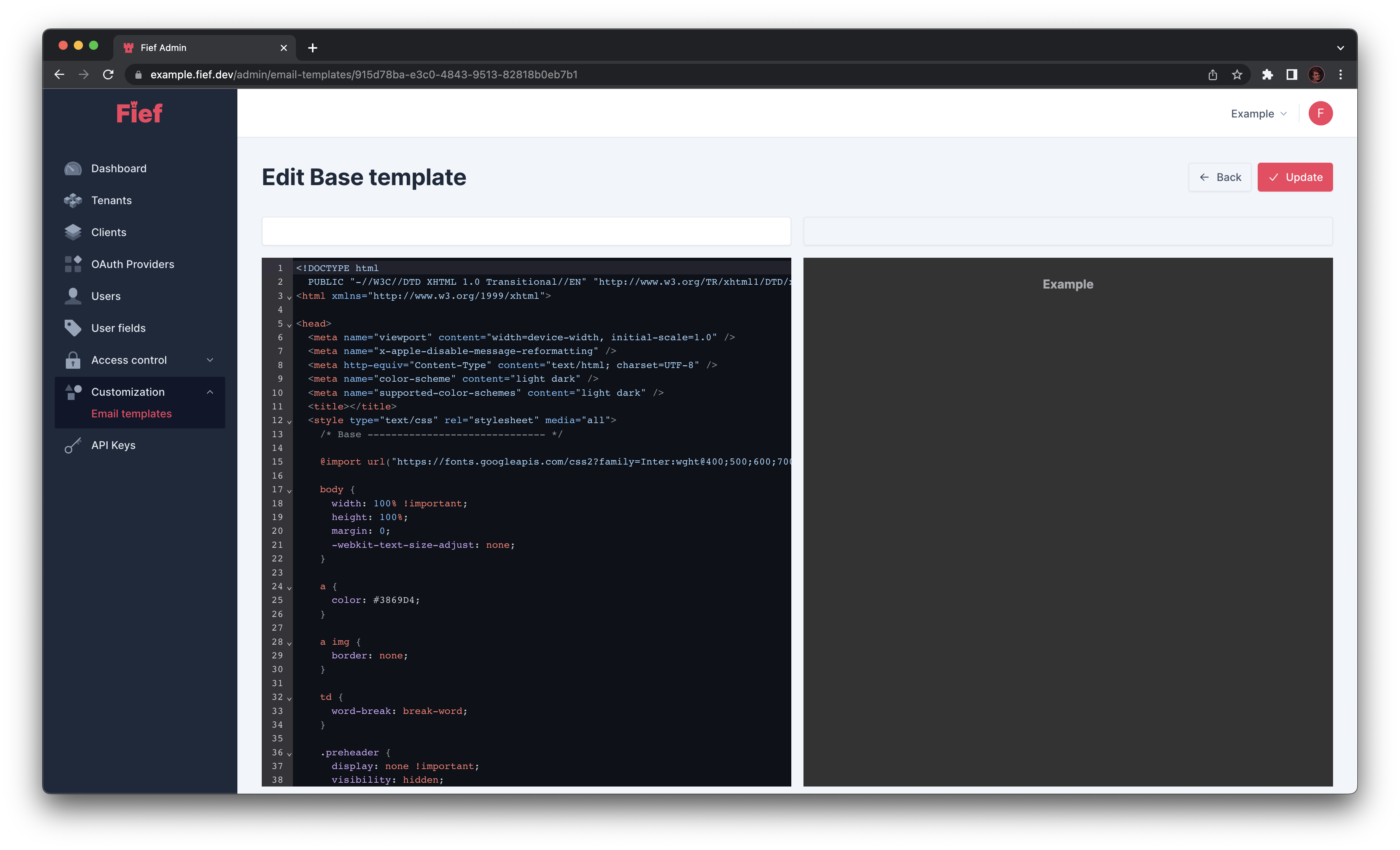 Update email templates from admin dashboard