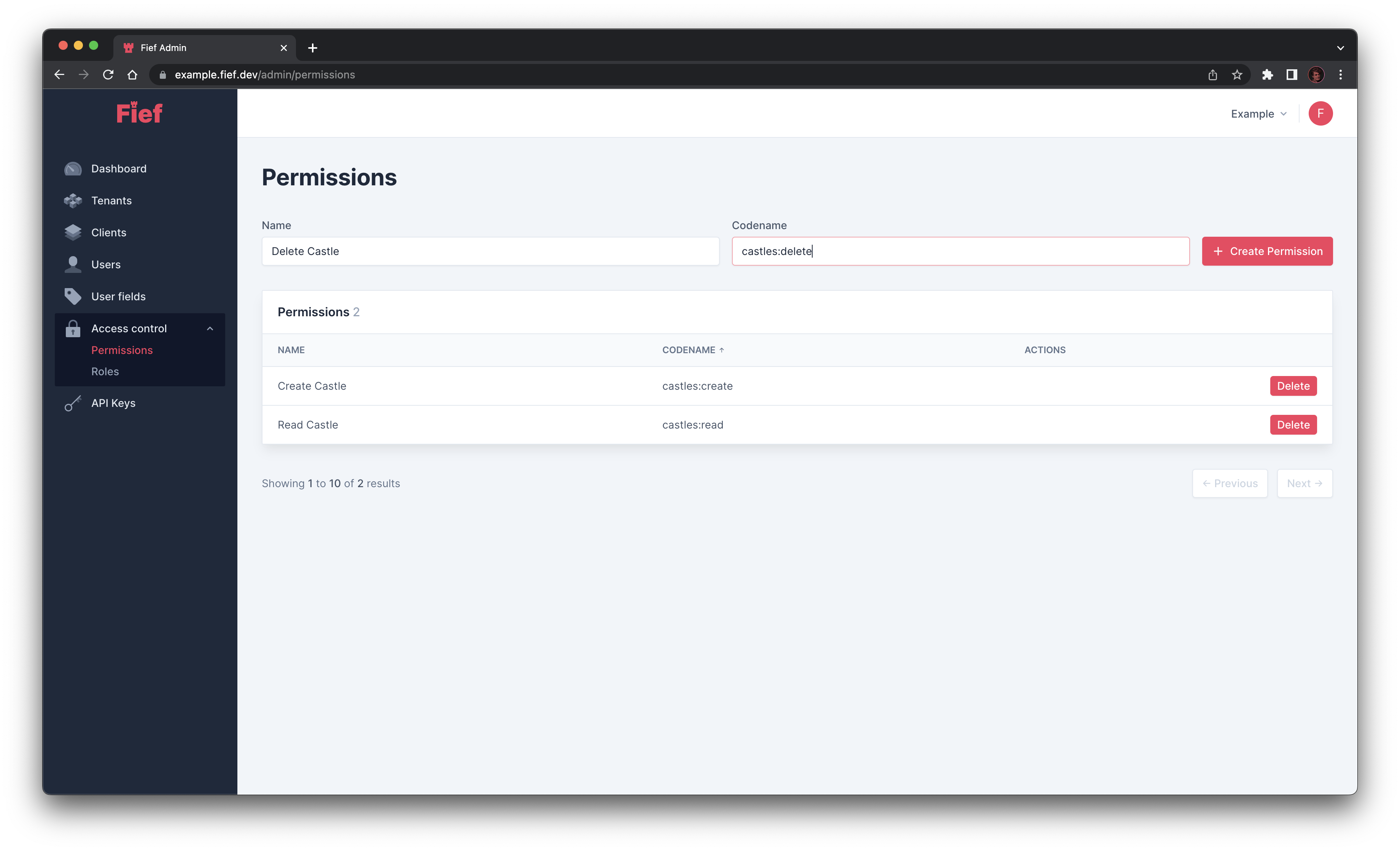 Create permission from admin dashboard