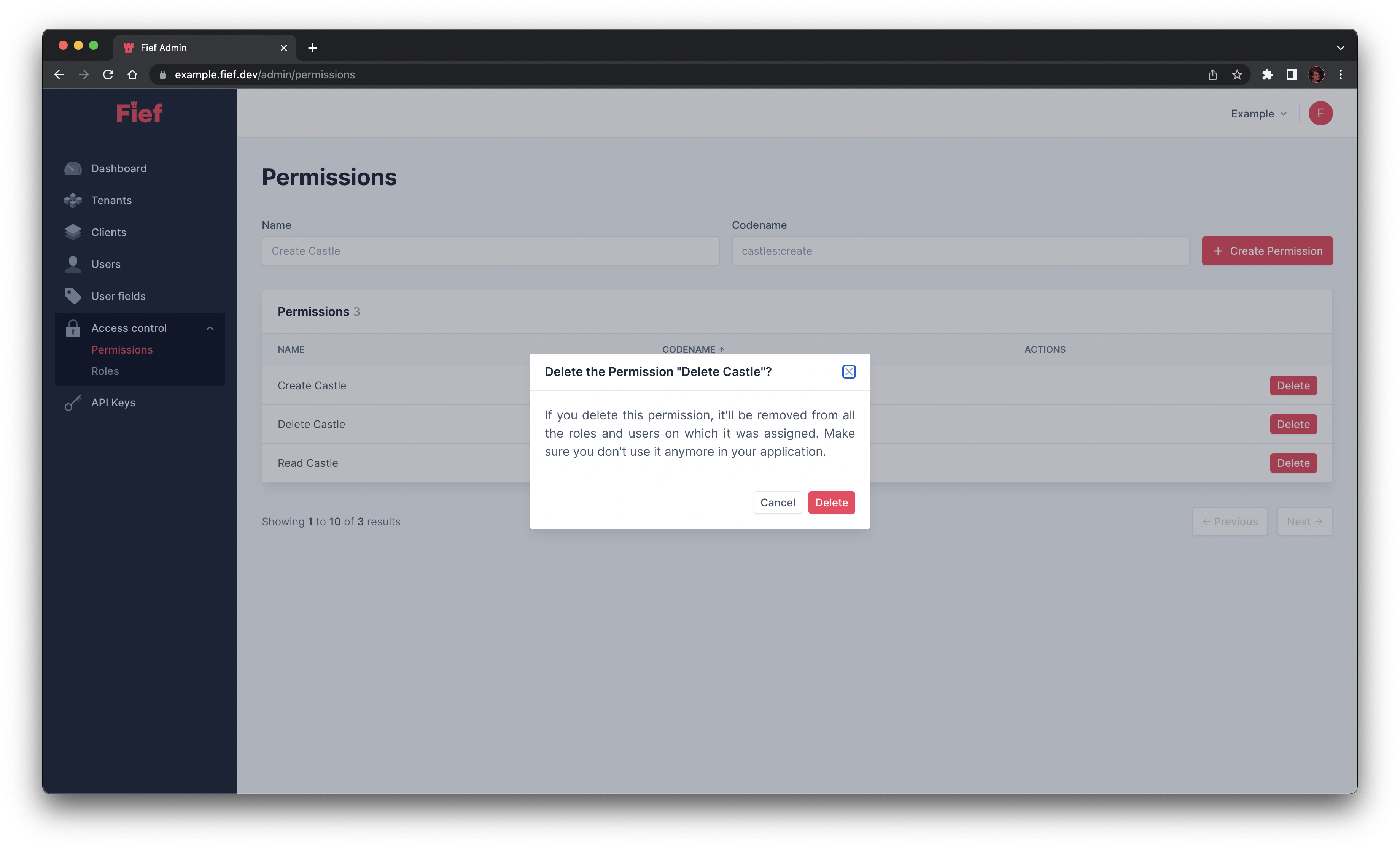 Delete permission from admin dashboard