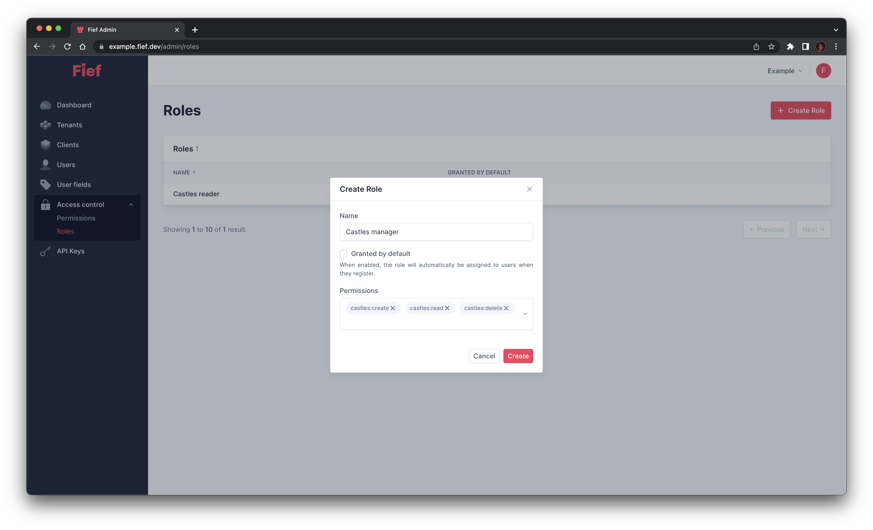 Create role from admin dashboard