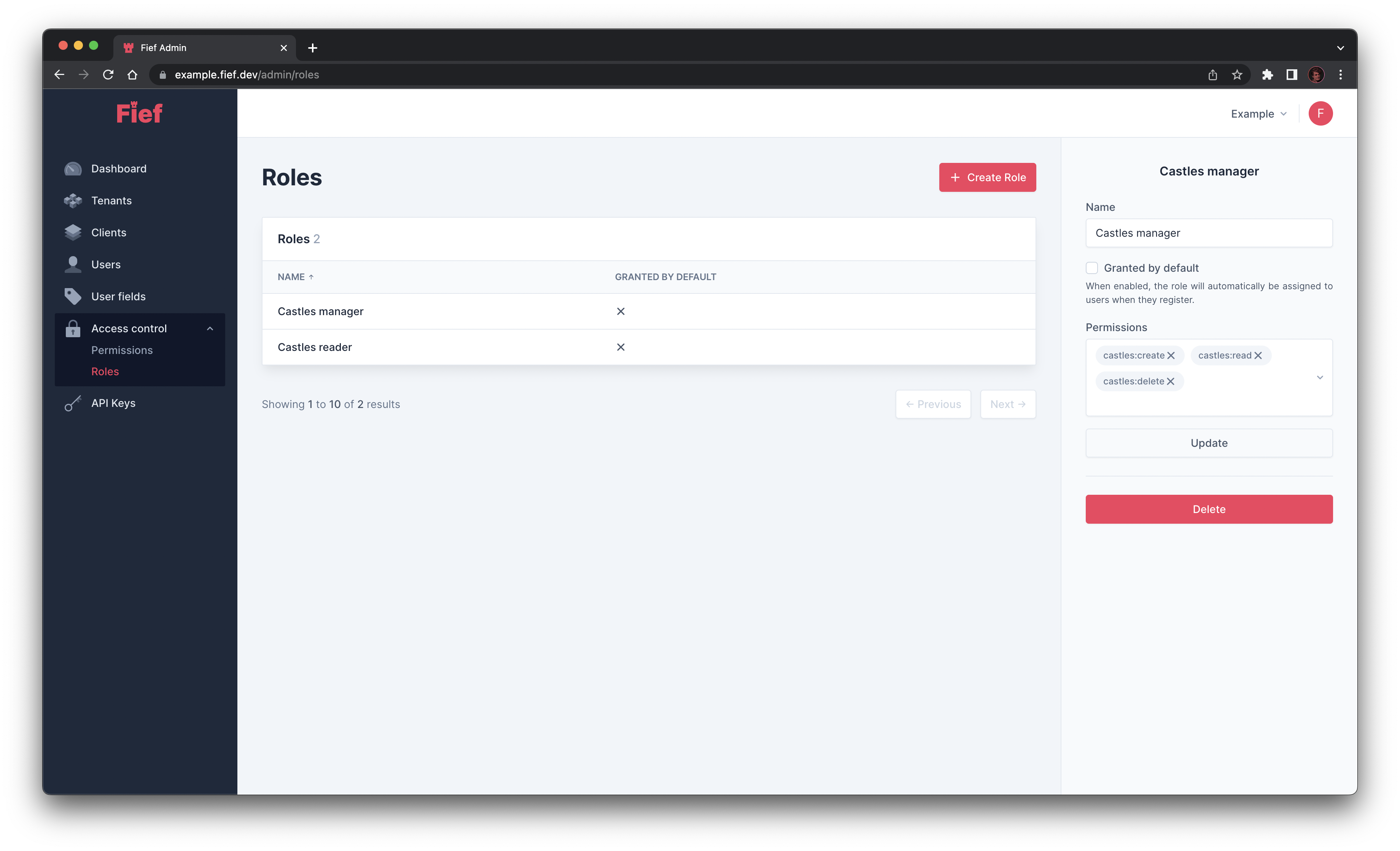 Edit role from admin dashboard