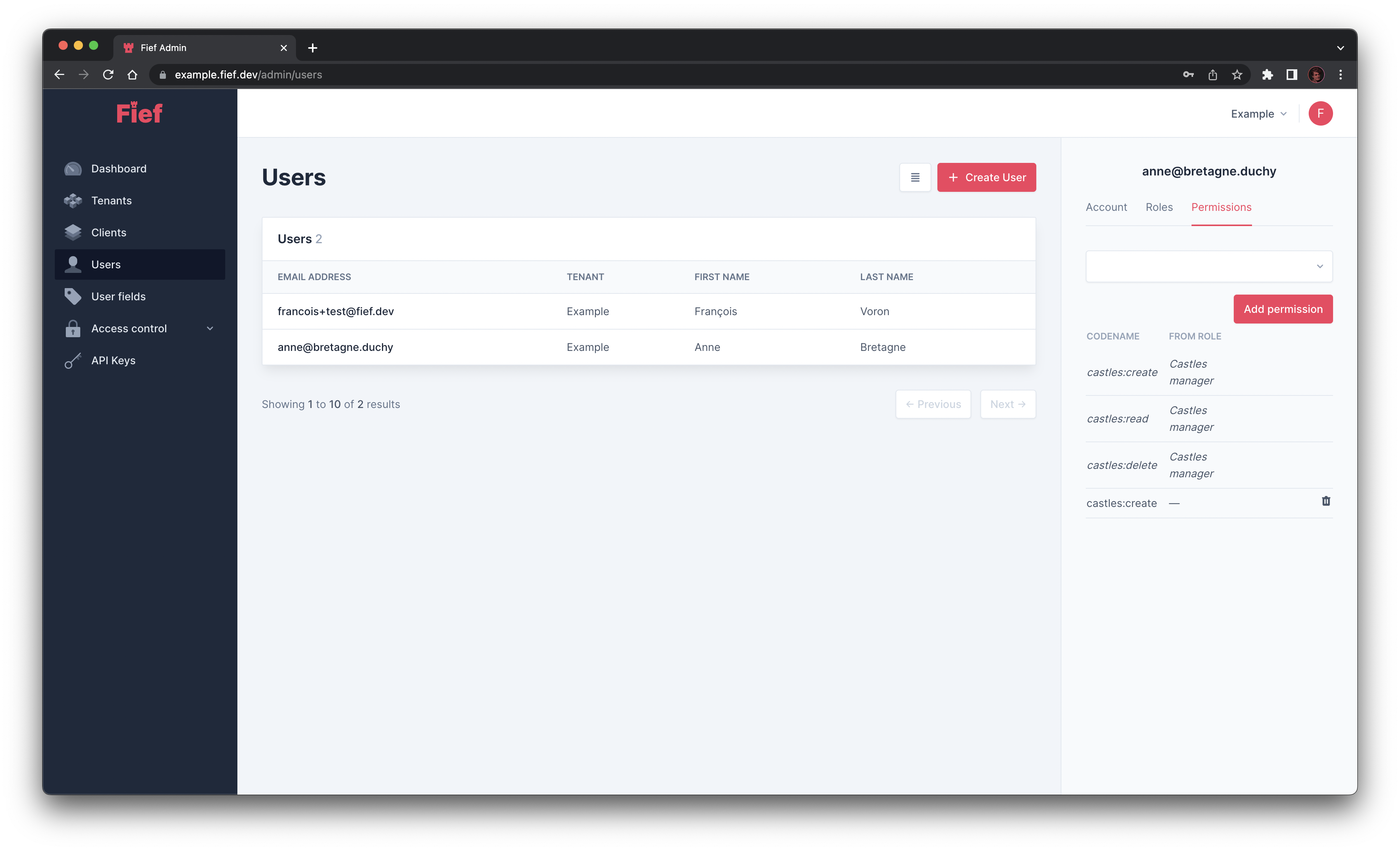 Revoke permission from user from admin dashboard
