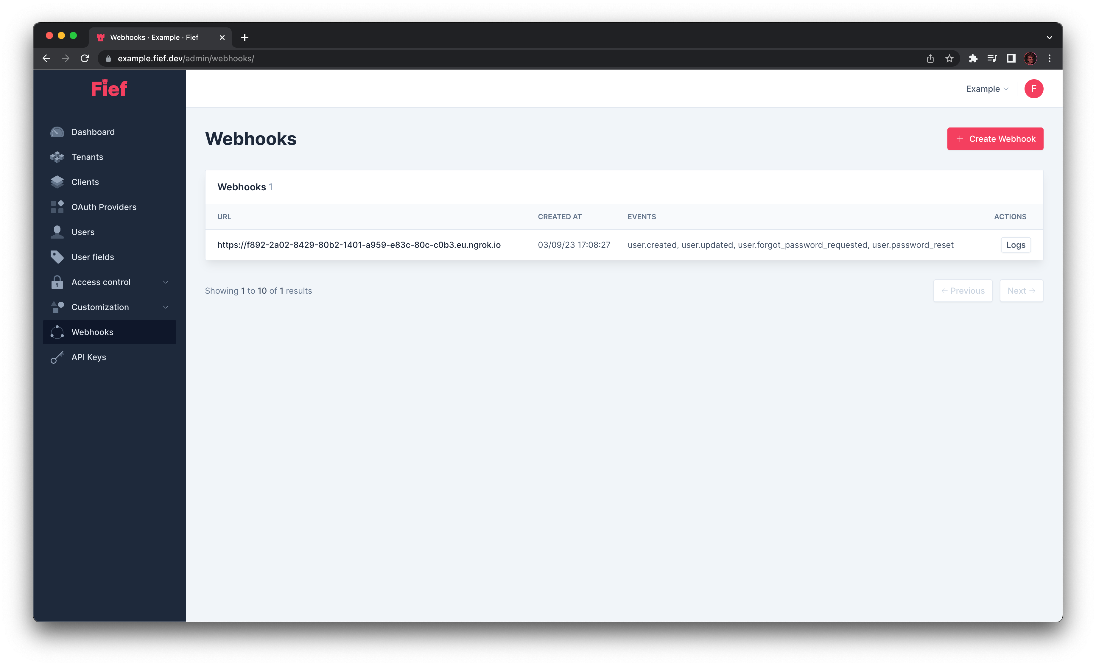 Webhooks from admin dashboard
