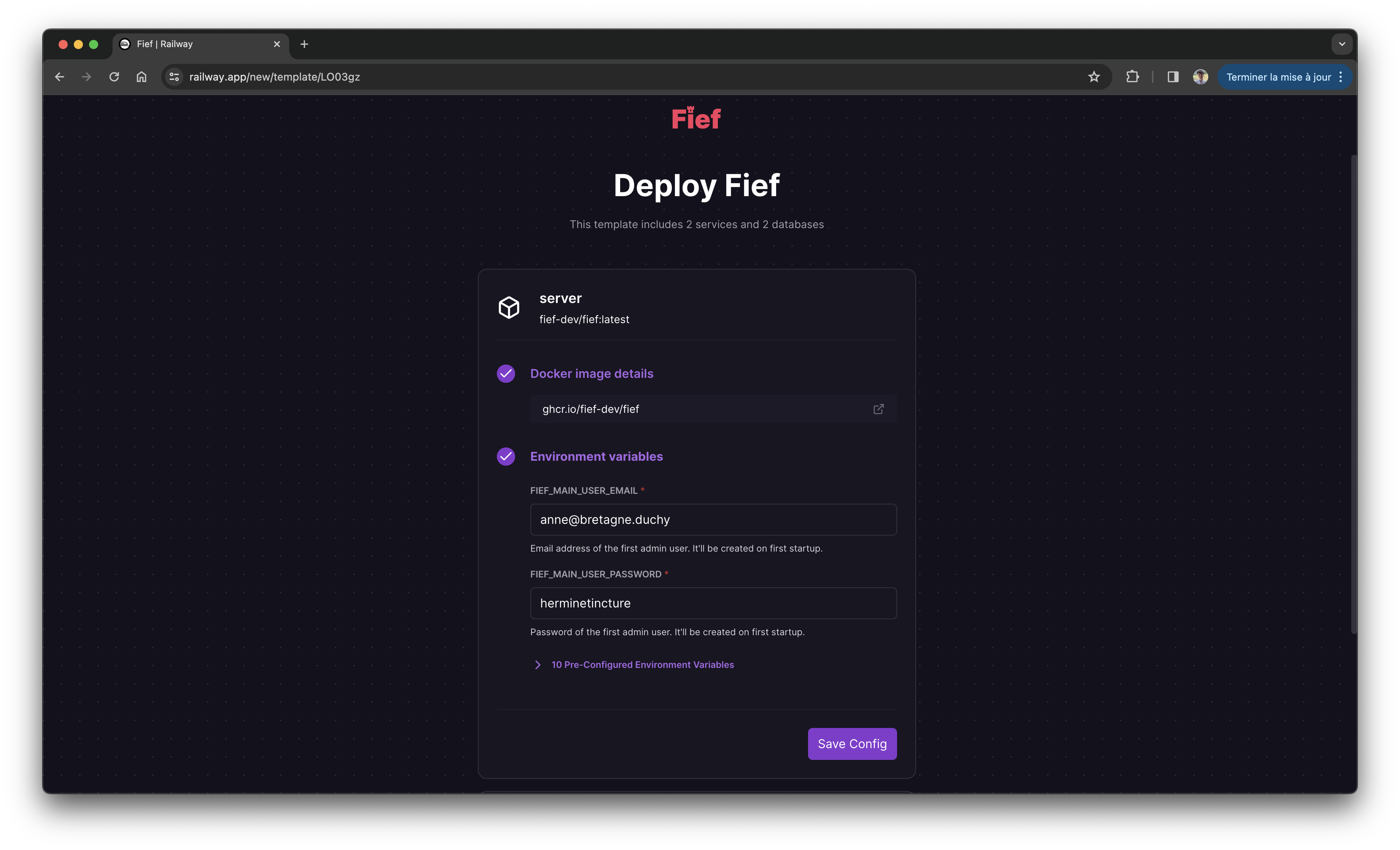 Configuration variables on Railway template