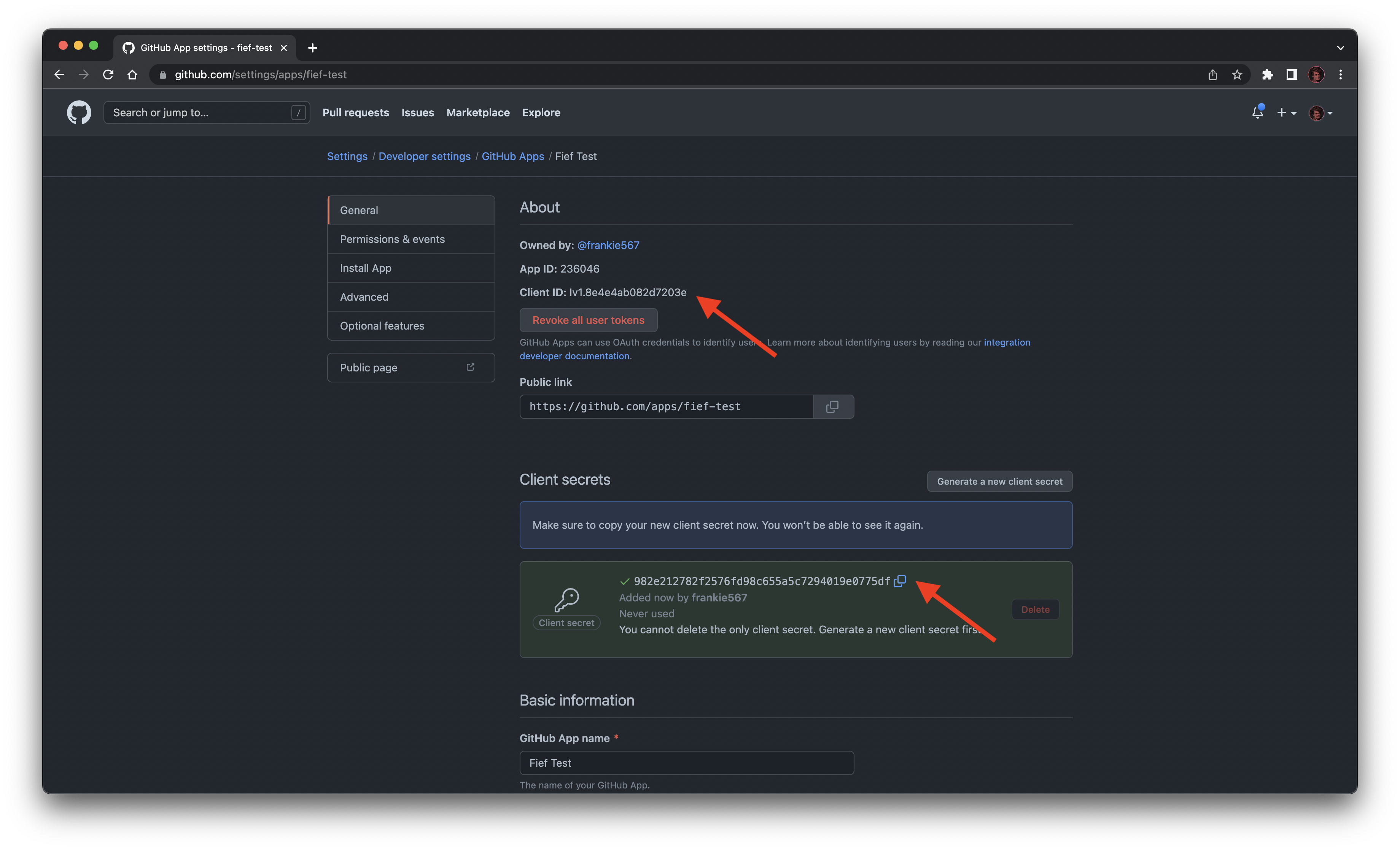 GitHub OAuth2 client configuration