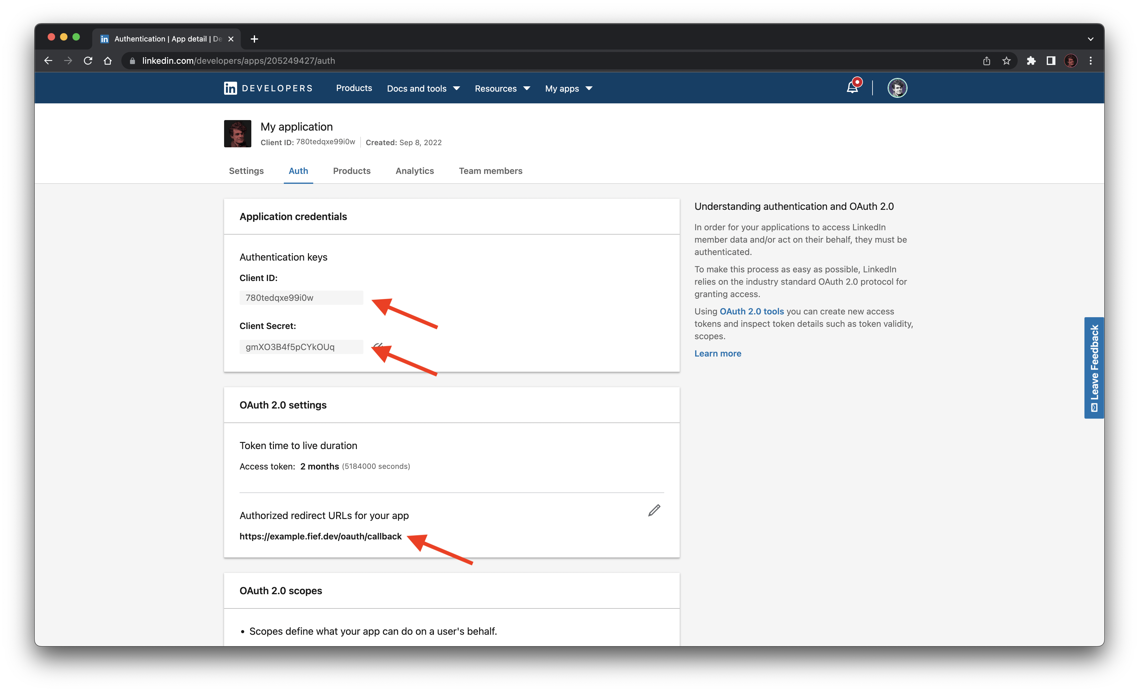 LinkedIn OAuth2 client configuration