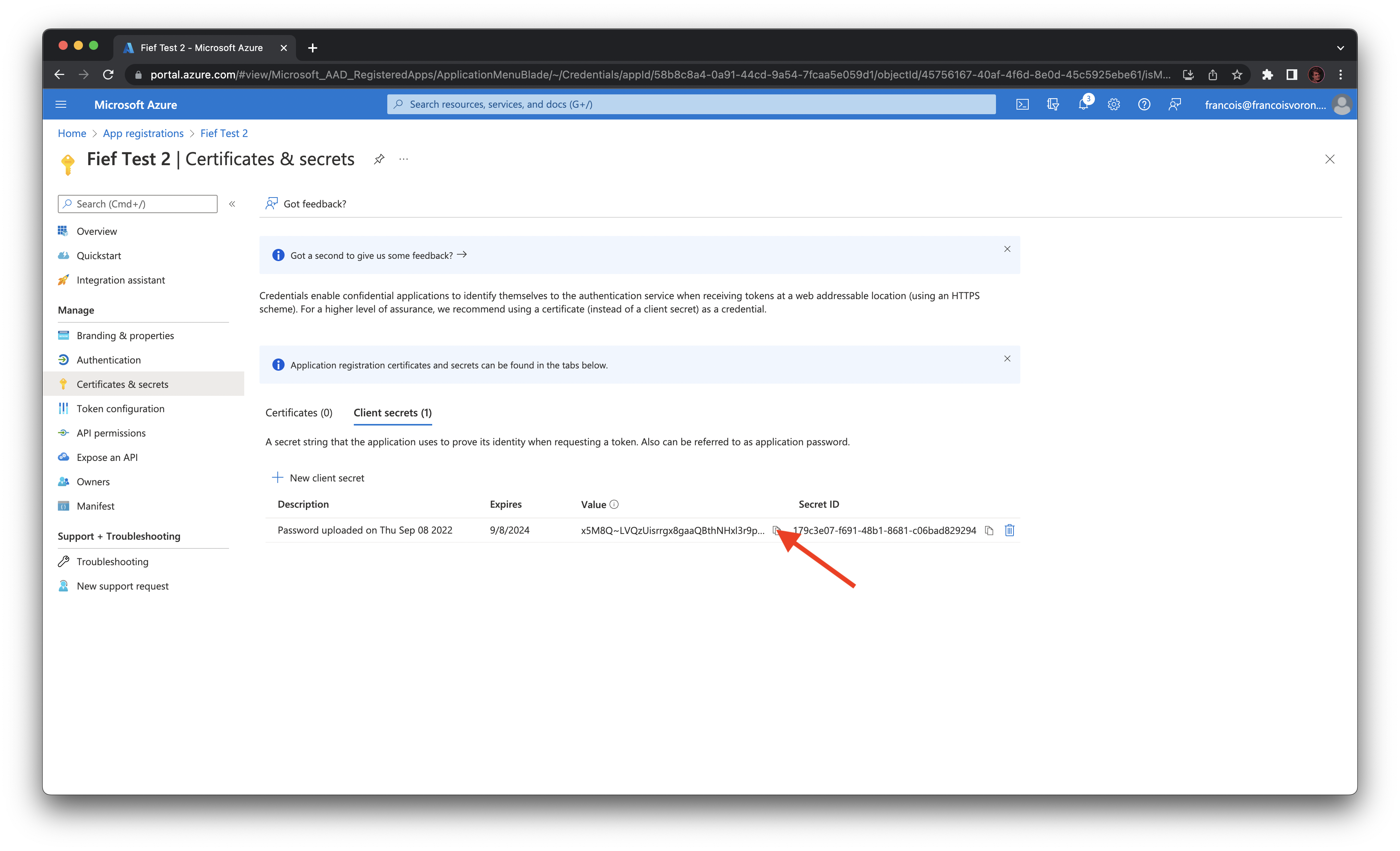 Microsoft OAuth2 client secret