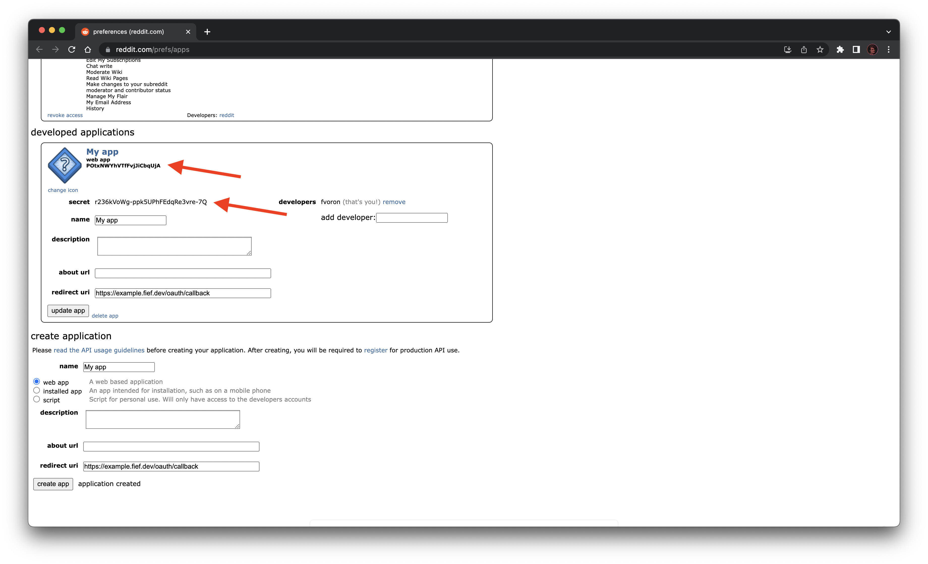 Reddit OAuth2 client configuration