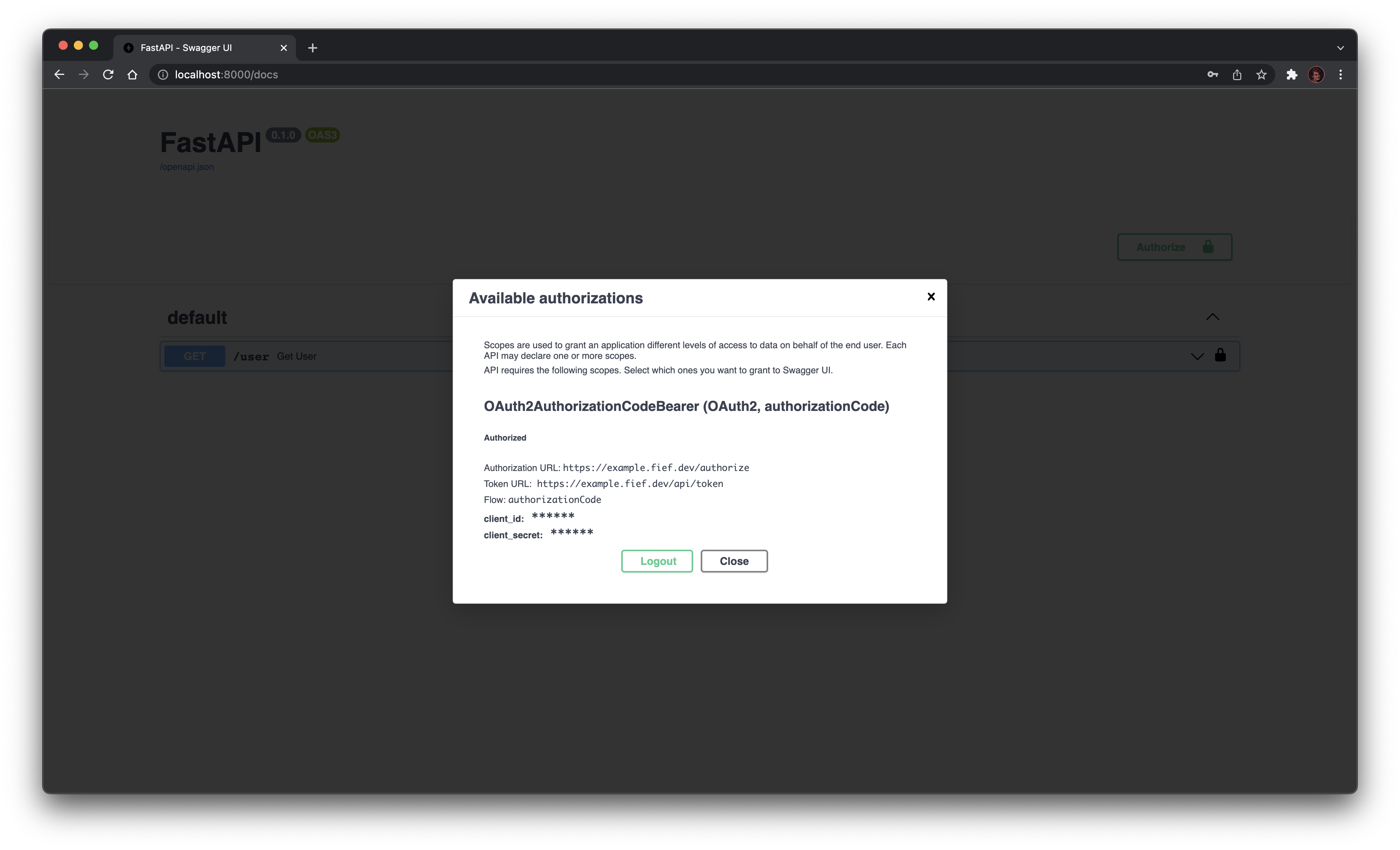 Authenticated interactive documentation